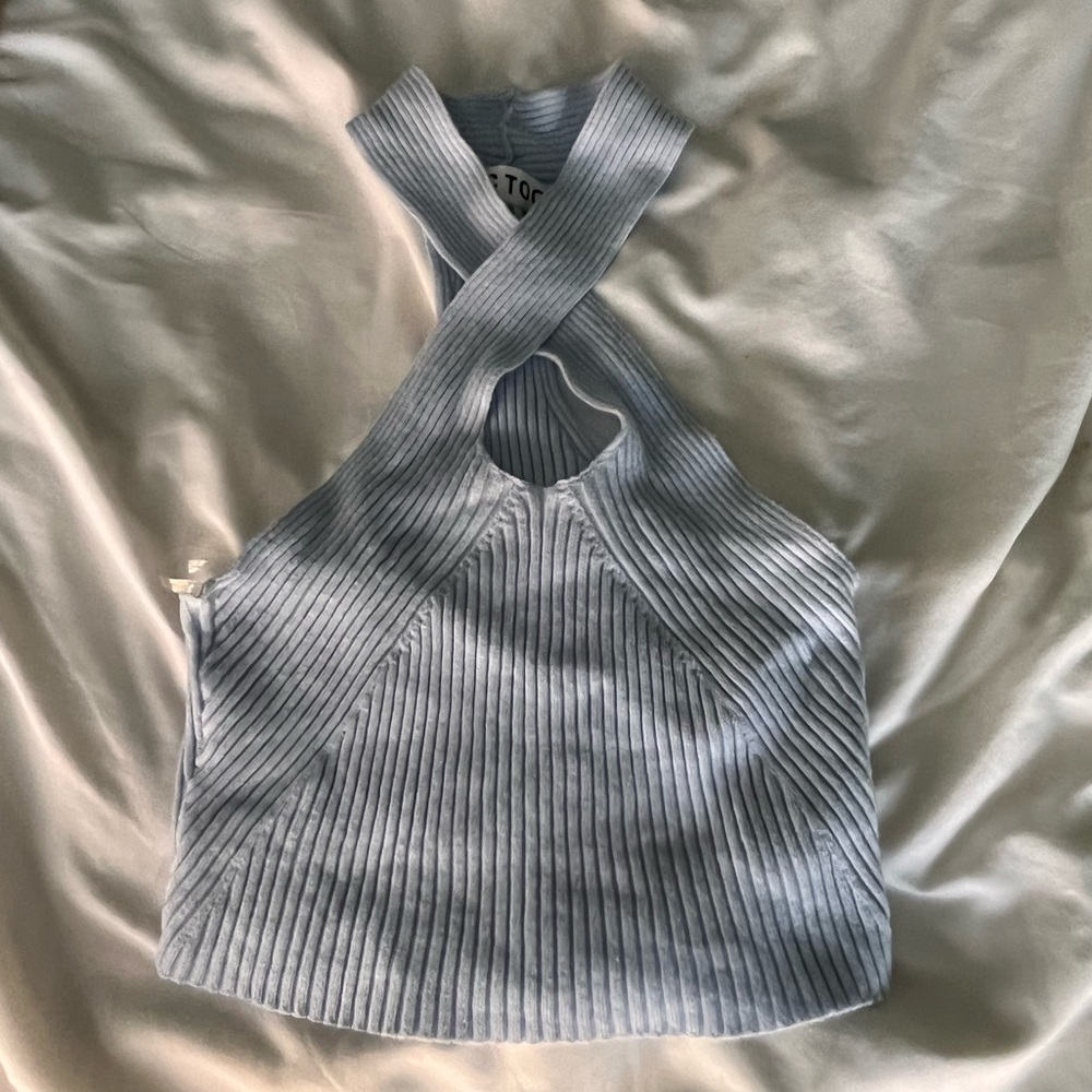 Blue knit sweater cross tank